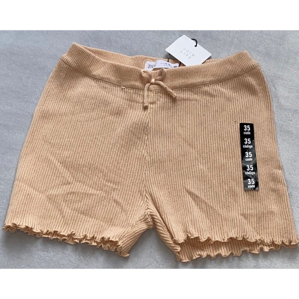 Zara girls Kids pink blush Scalloped Ribbed Knit Shorts 11-12 NWT 152cm soft - Picture 2 of 5